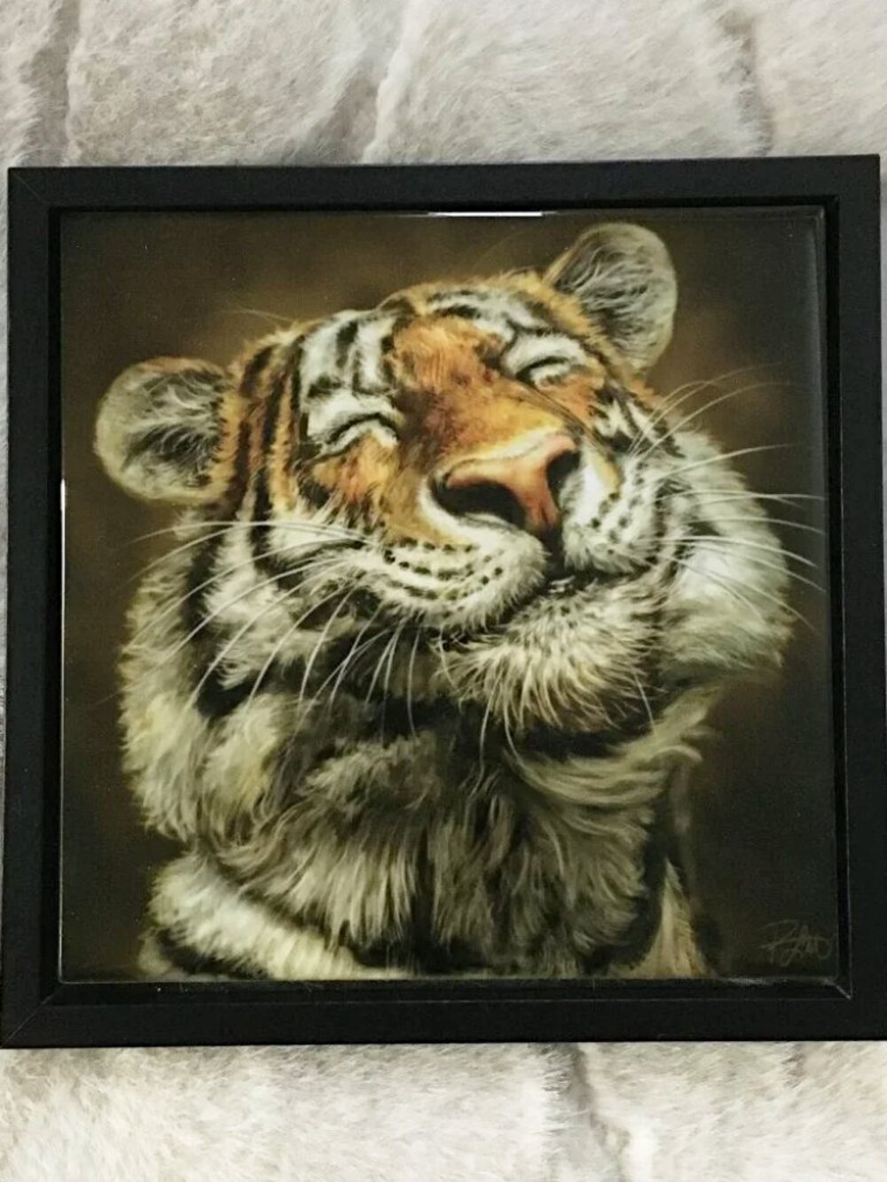 'Smiling Tiger' Mounted Trivet Canadian Artist Patrick LaMontagne